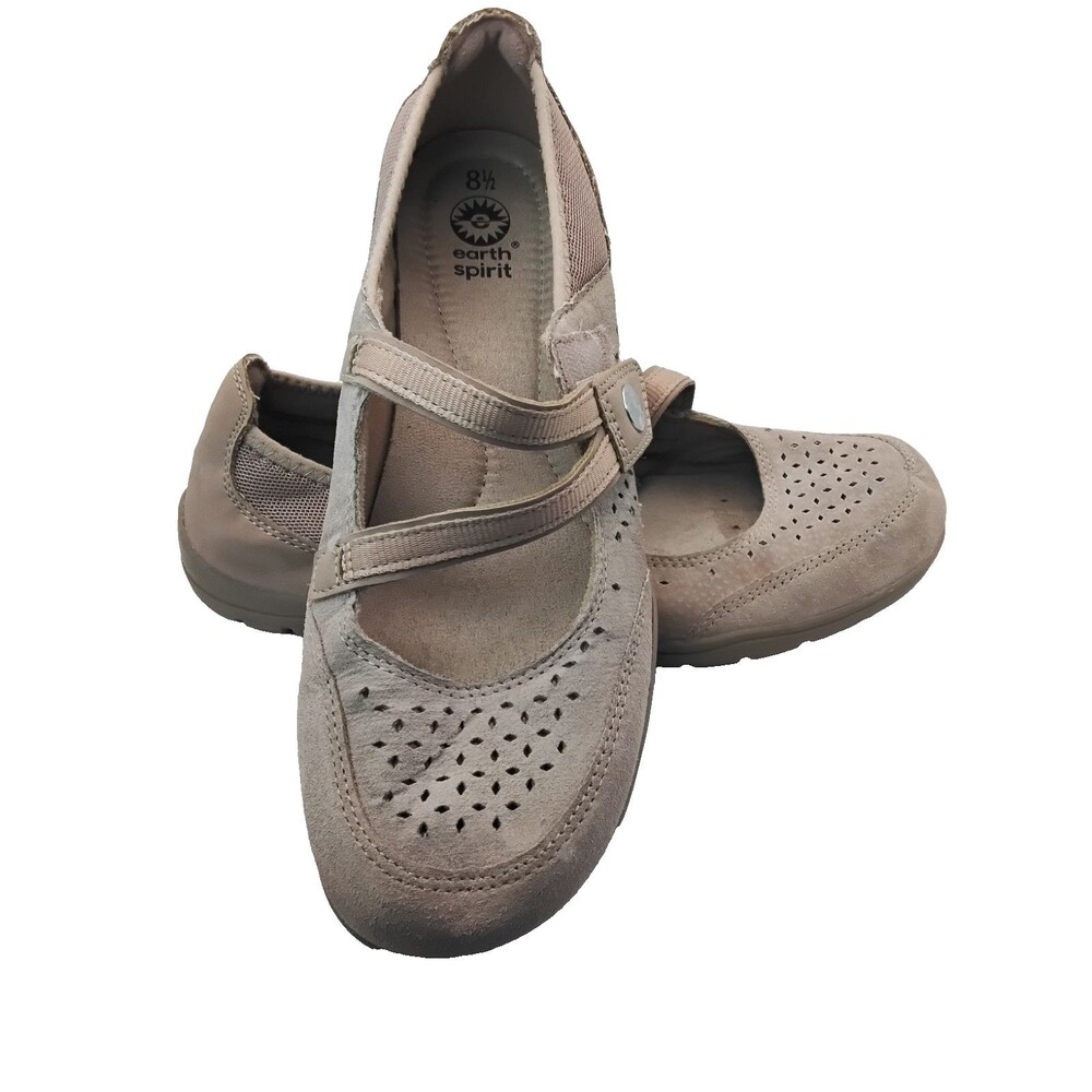 Beige Earth Spirit Women's Mary Jane Slip On Suede Leather 8.5 Comfort Shoe